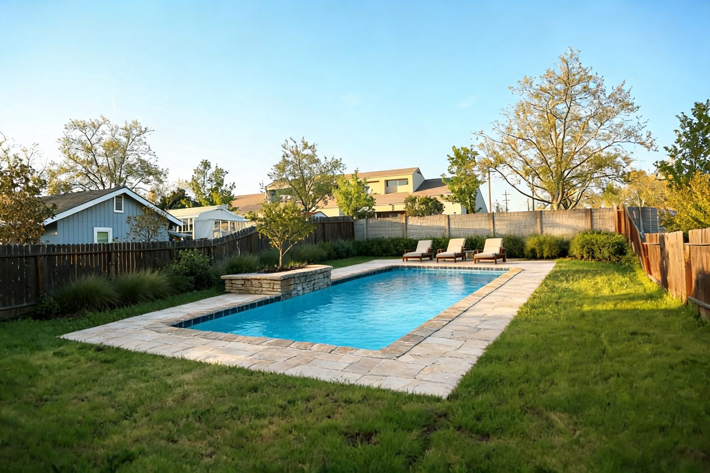 The same pool area redesigned by AI in the Tropical style