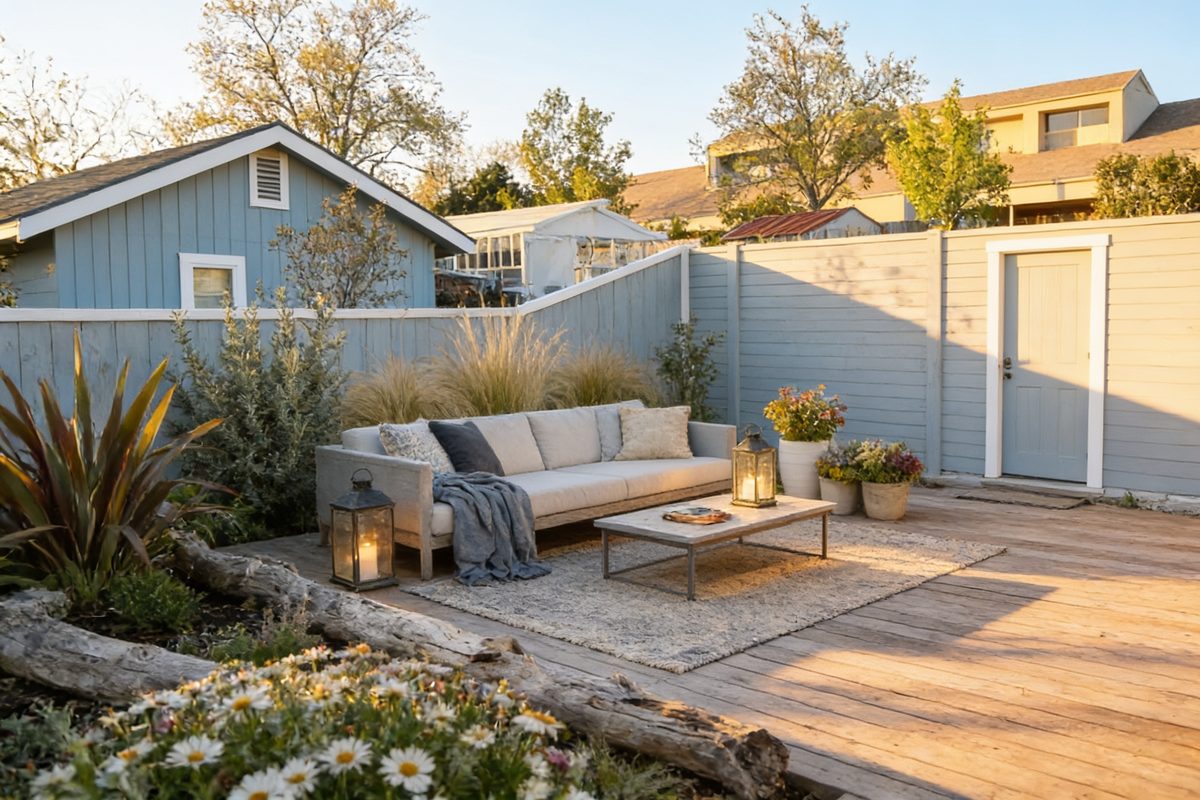 The same backyard redesigned by AI in the Coastal style