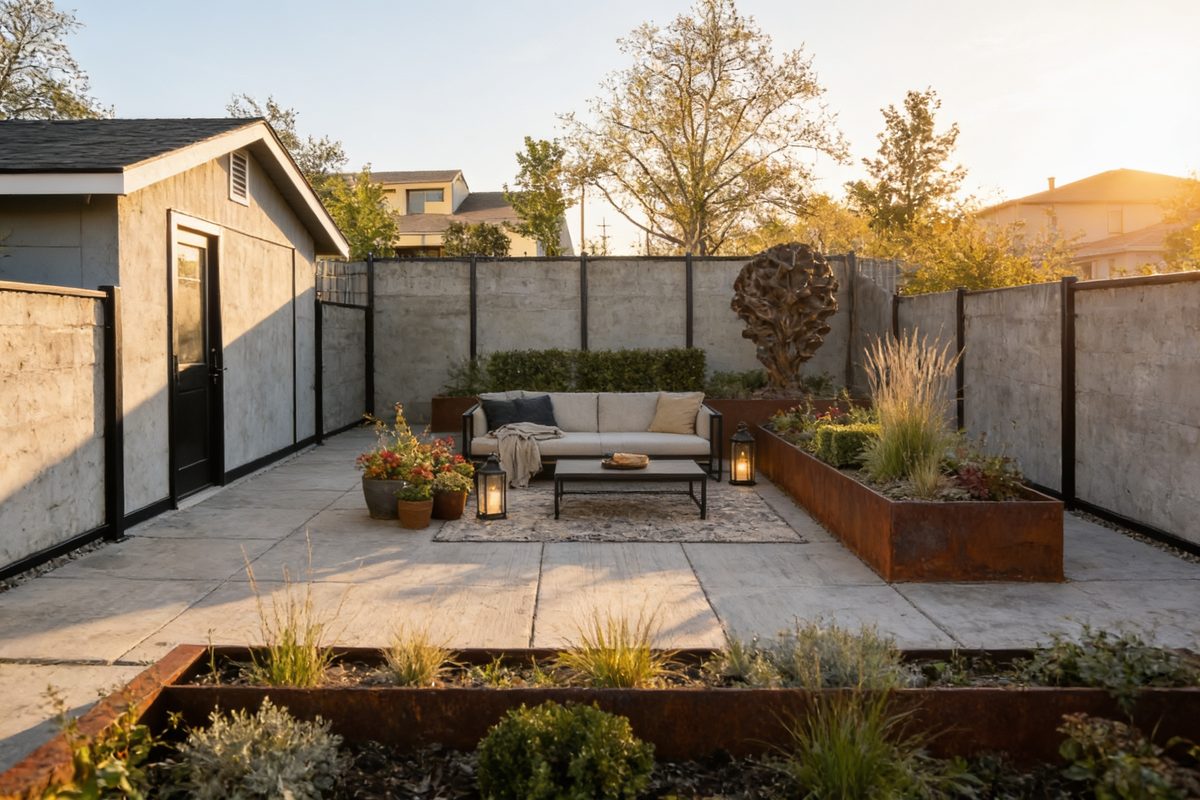 The same backyard redesigned by AI in the Industrial style