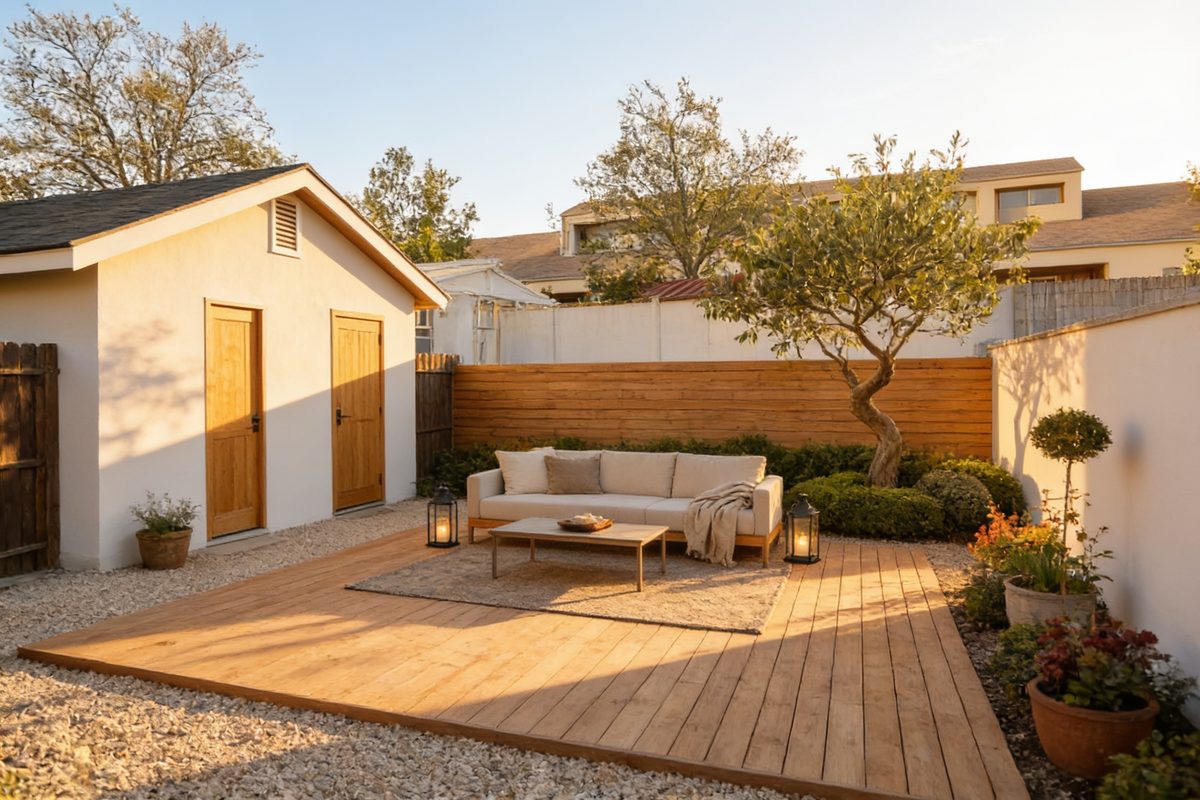 The same backyard redesigned by AI in the Japandi style