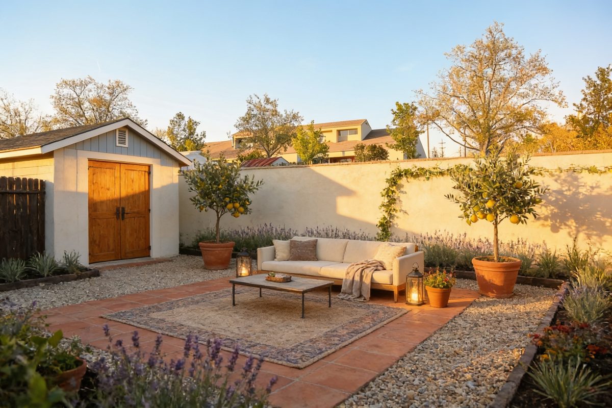The same backyard redesigned by AI in the Mediterranean style
