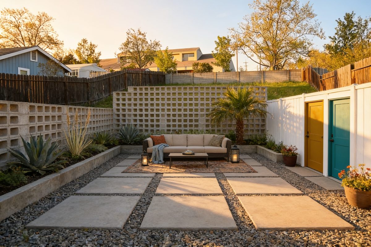 The same backyard redesigned by AI in the Mid-century style
