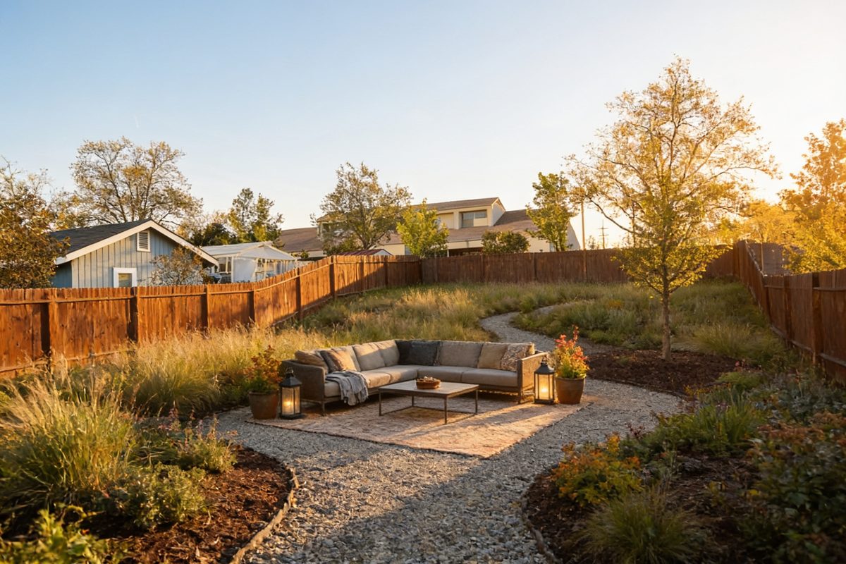 The same backyard redesigned by AI in the Native garden style