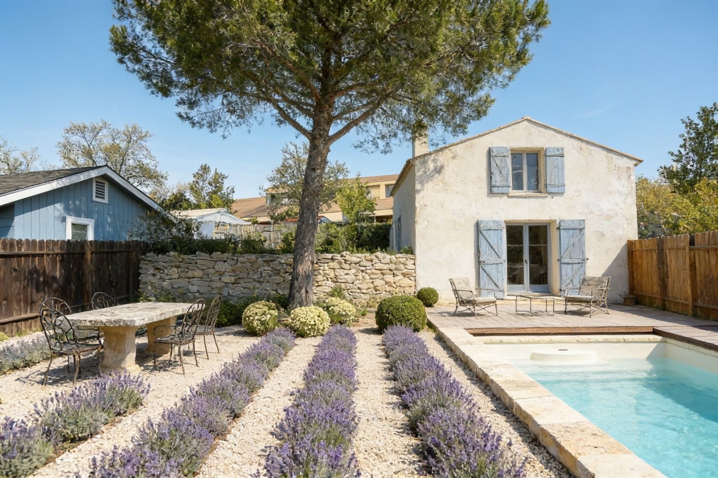 The same backyard redesigned by AI in the Provence style