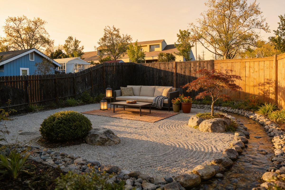 The same backyard redesigned by AI in the Japanese Zen style