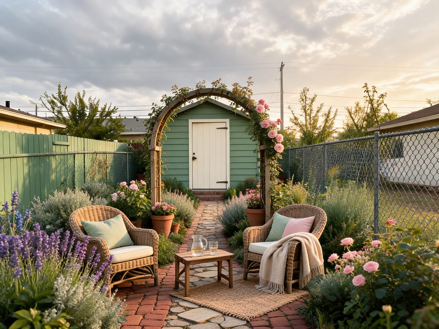 The same backyard redesigned by AI in the Cottage style