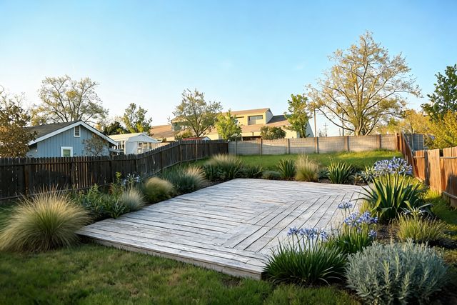 Coastal style backyard designed by AI — photorealistic landscape render