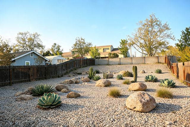 Desert style backyard designed by AI — photorealistic landscape render