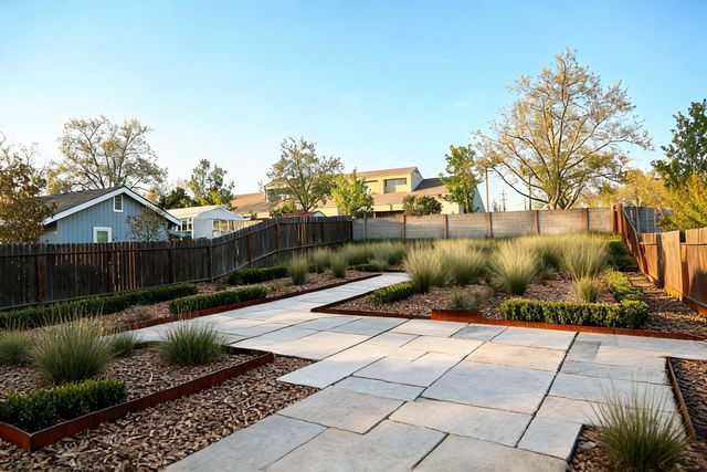 Modern style backyard designed by AI — photorealistic landscape render