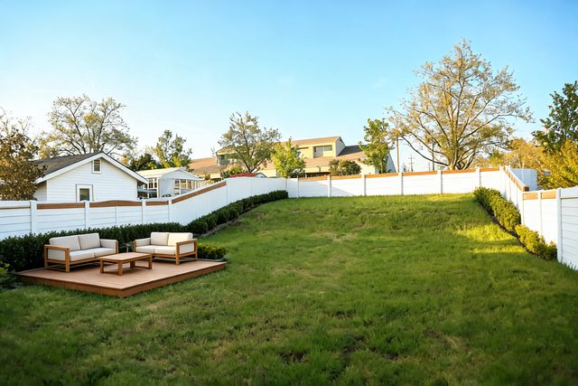 Resort style backyard designed by AI — photorealistic landscape render